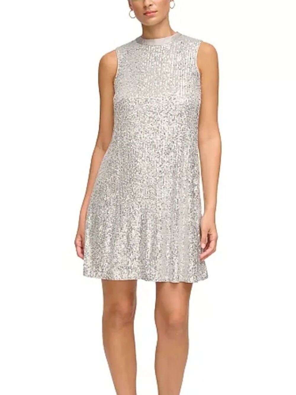 Kensie Silver Sequin Sleeveless Shift Dress with Tie Back Size 14